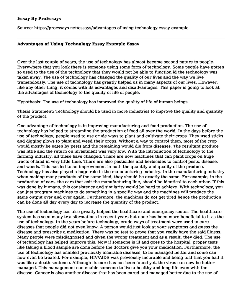 Advantages of Using Technology Essay Example