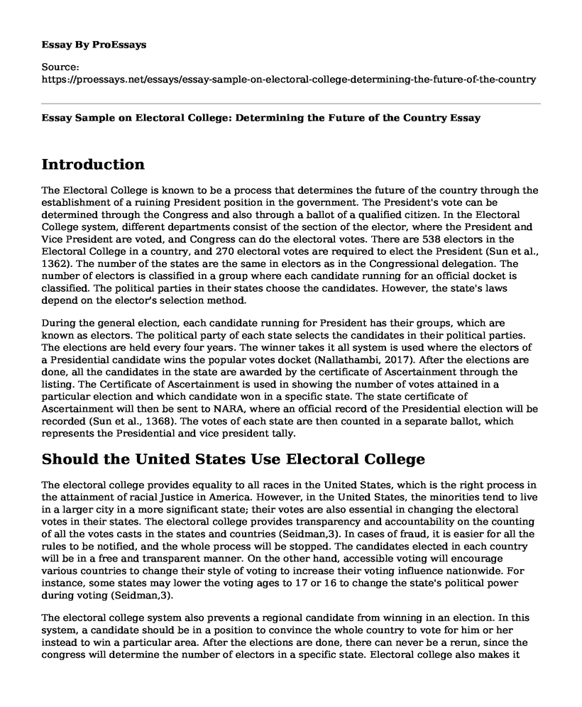 Essay Sample on Electoral College: Determining the Future of the Country
