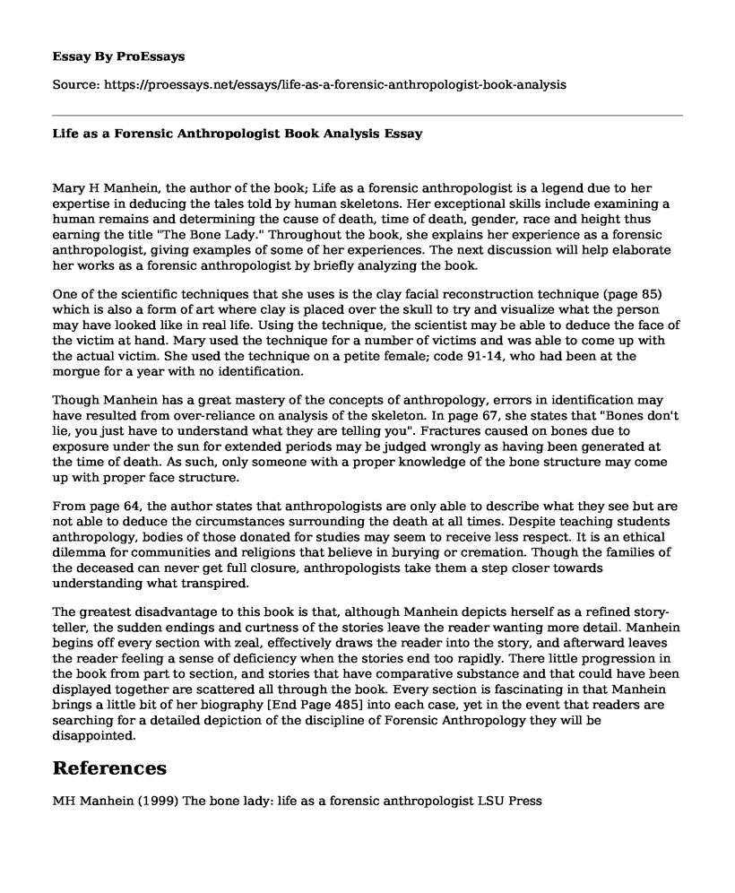 Life as a Forensic Anthropologist Book Analysis