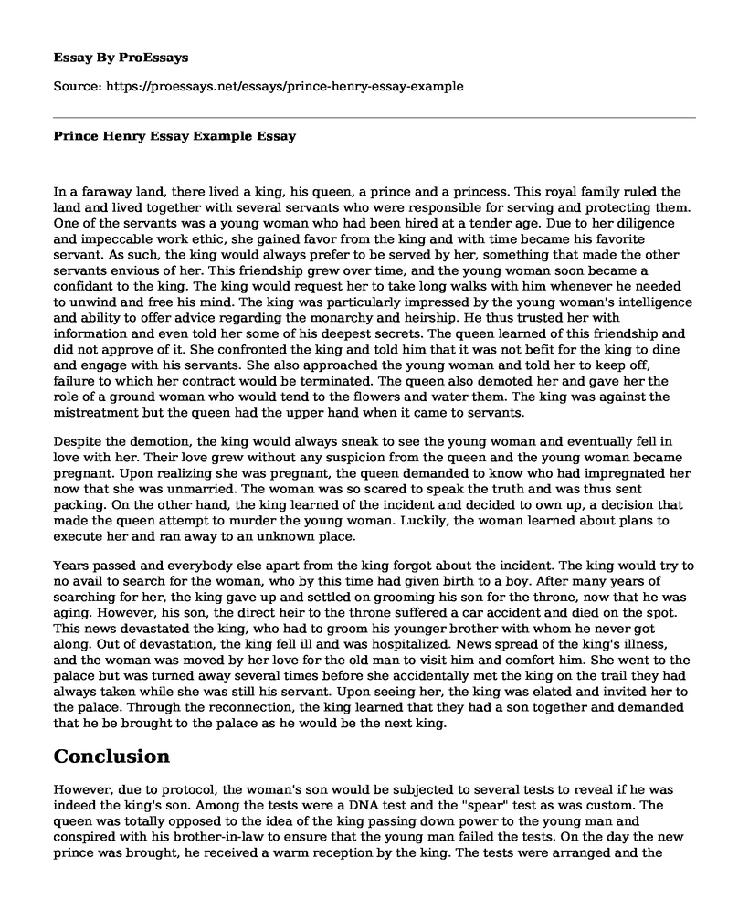Prince Henry Essay Example