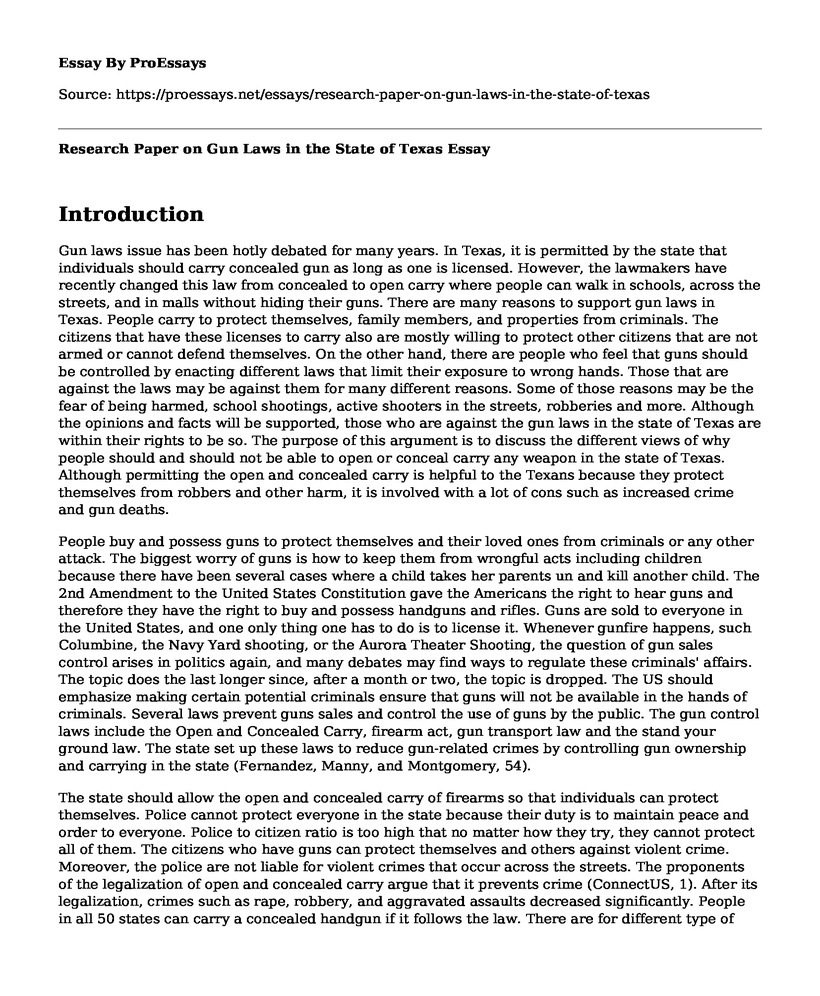Research Paper on Gun Laws in the State of Texas