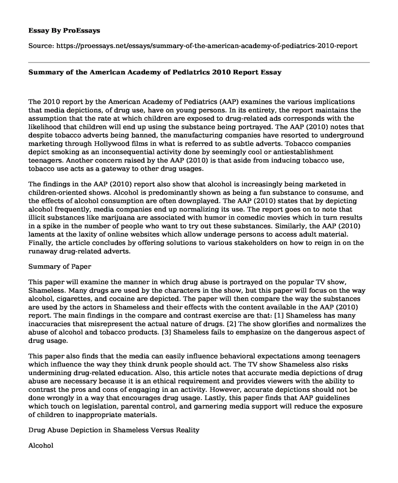 Summary of the American Academy of Pediatrics 2010 Report