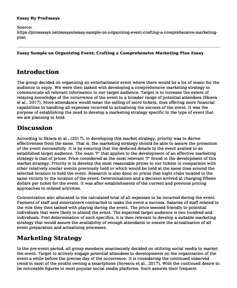 Essay Sample on Organizing Event: Crafting a Comprehensive Marketing Plan