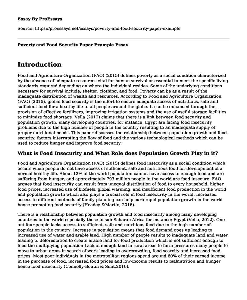 Poverty and Food Security Paper Example