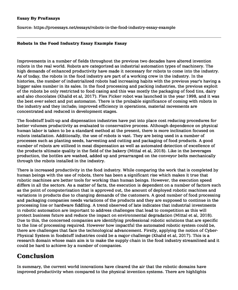 Robots in the Food Industry Essay Example