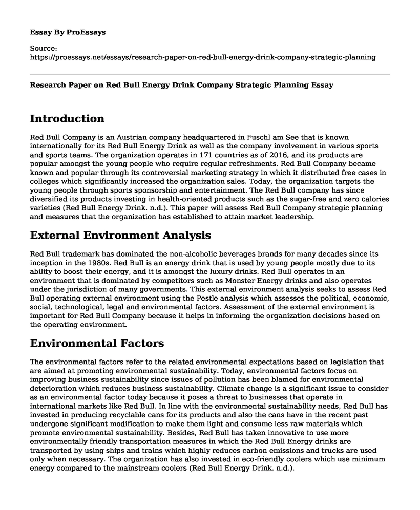 Research Paper on Red Bull Energy Drink Company Strategic Planning