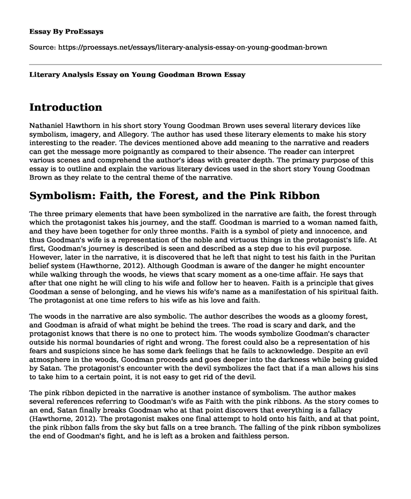 Literary Analysis Essay on Young Goodman Brown