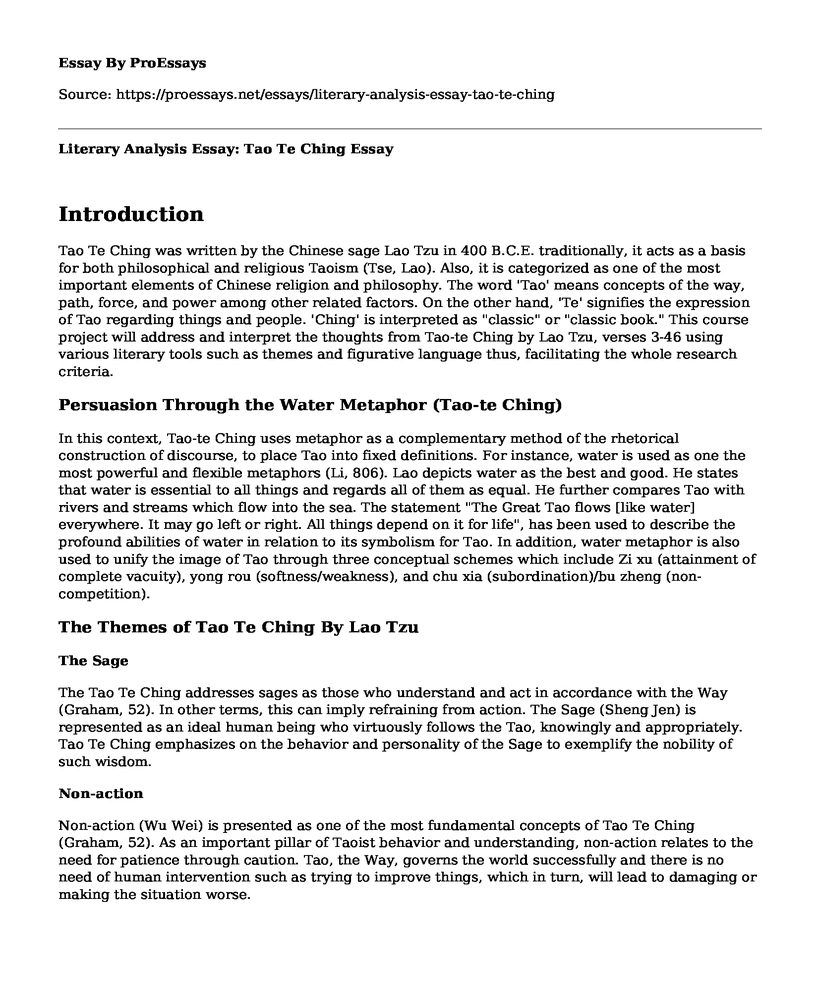 Literary Analysis Essay: Tao Te Ching