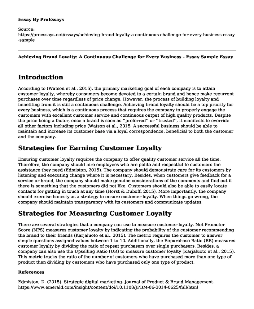 Achieving Brand Loyalty: A Continuous Challenge for Every Business - Essay Sample