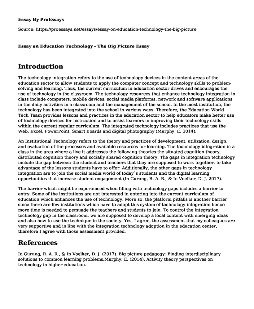 Essay on Education Technology - The Big Picture