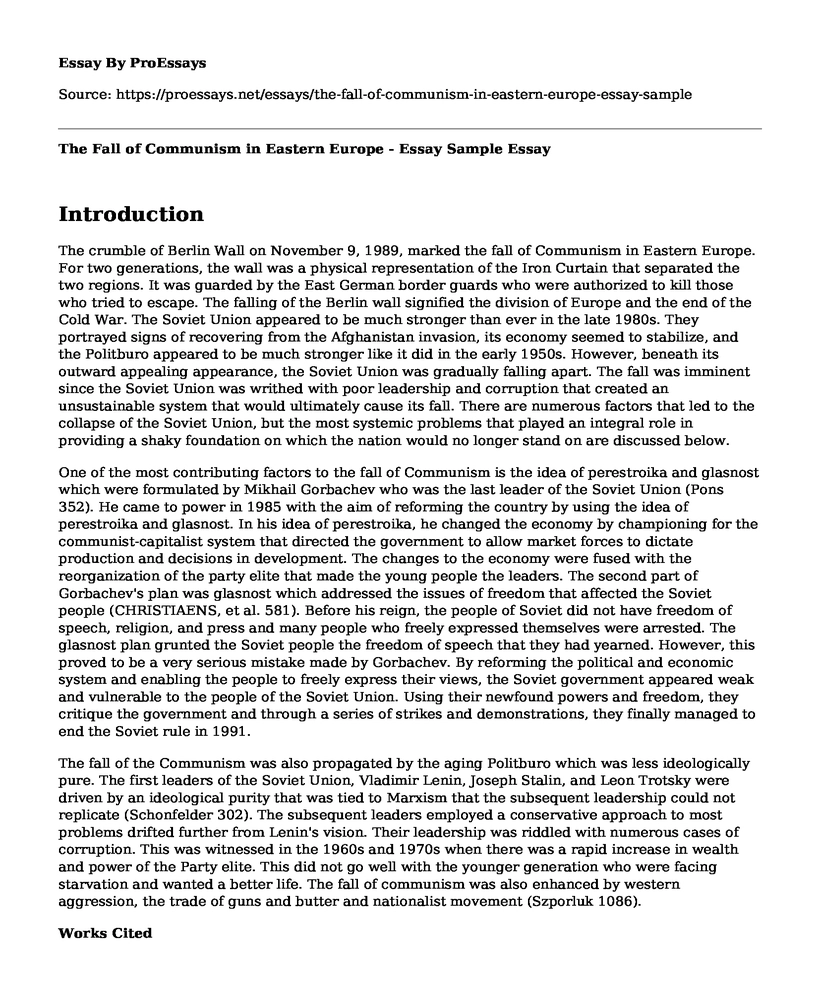 The Fall of Communism in Eastern Europe - Essay Sample