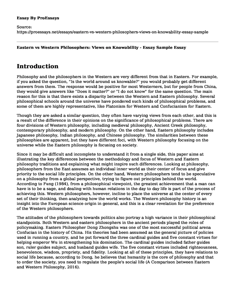 Eastern vs Western Philosophers: Views on Knowability - Essay Sample