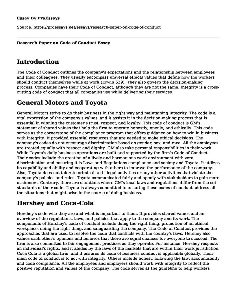 Research Paper on Code of Conduct