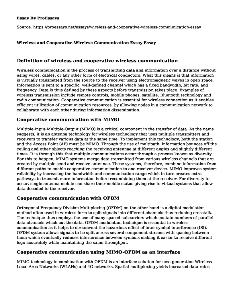 Wireless and Cooperative Wireless Communication Essay