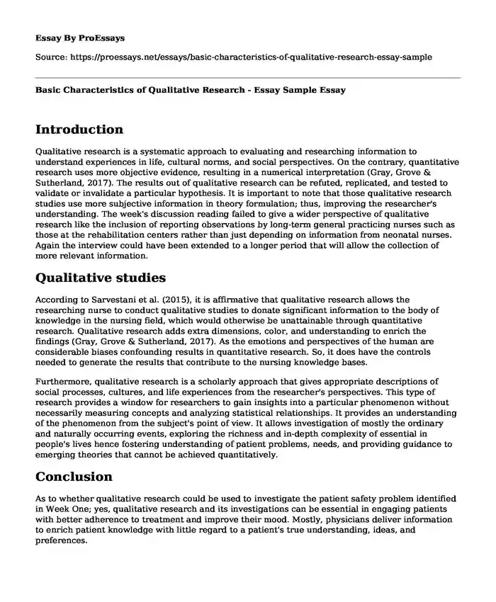 Basic Characteristics of Qualitative Research - Essay Sample