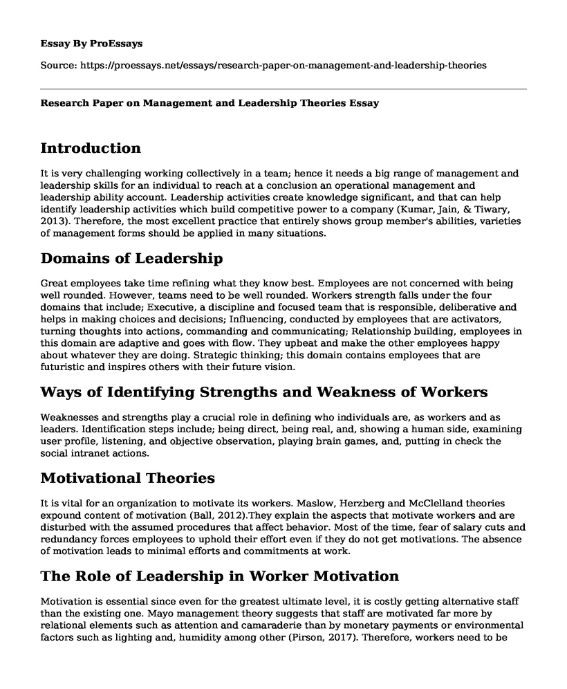 Research Paper on Management and Leadership Theories