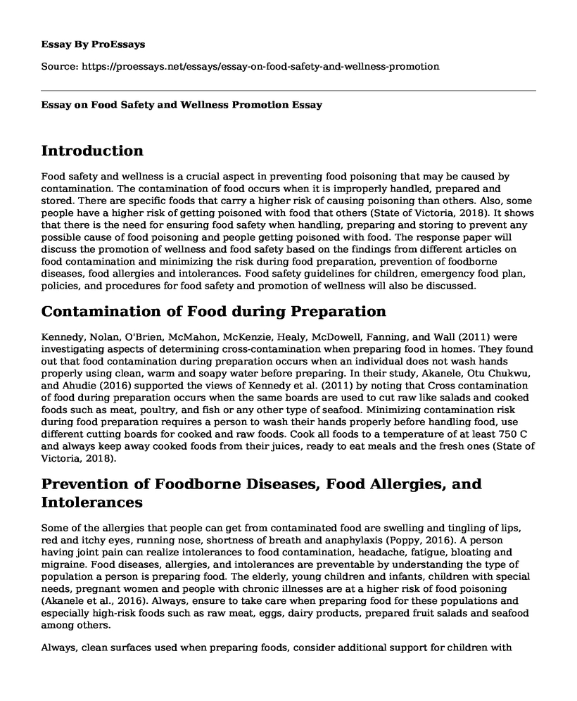 Essay on Food Safety and Wellness Promotion