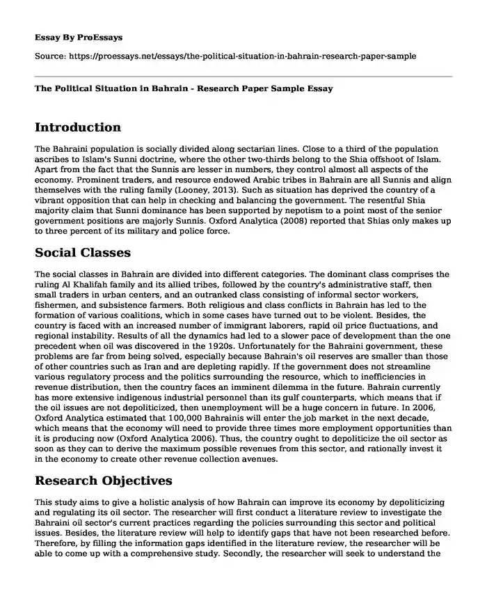 The Political Situation in Bahrain - Research Paper Sample