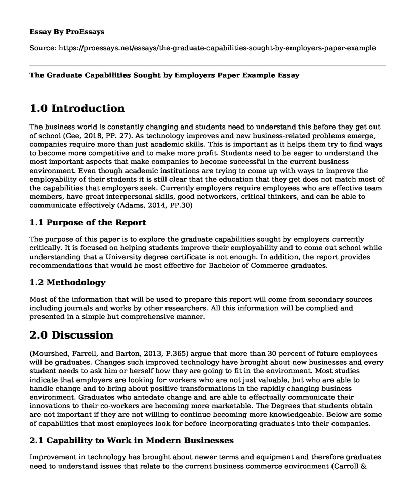 The Graduate Capabilities Sought by Employers Paper Example