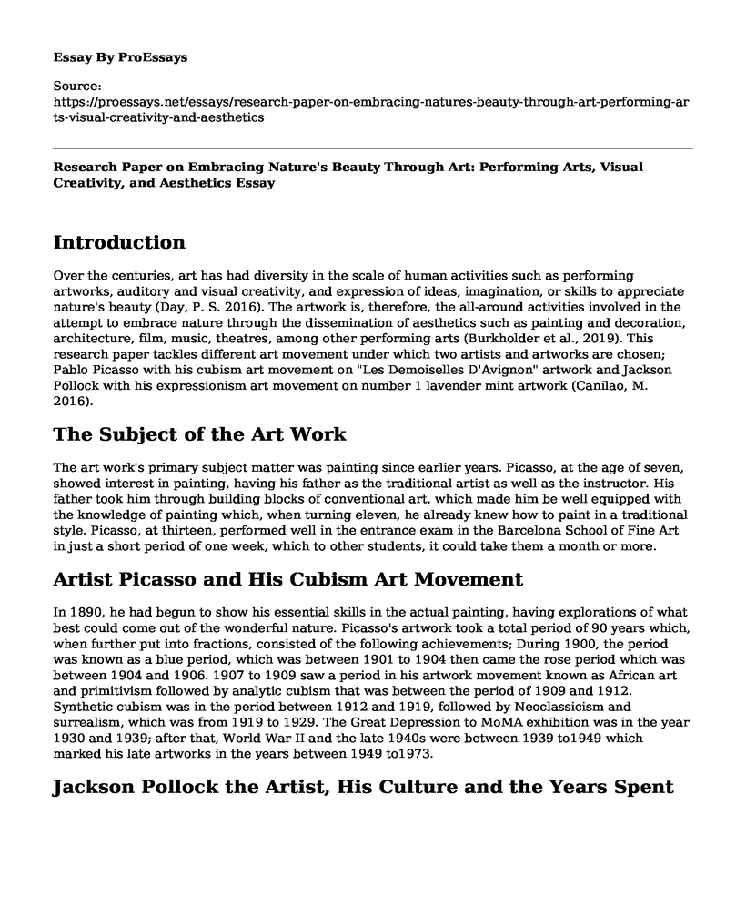 Research Paper on Embracing Nature's Beauty Through Art: Performing Arts, Visual Creativity, and Aesthetics