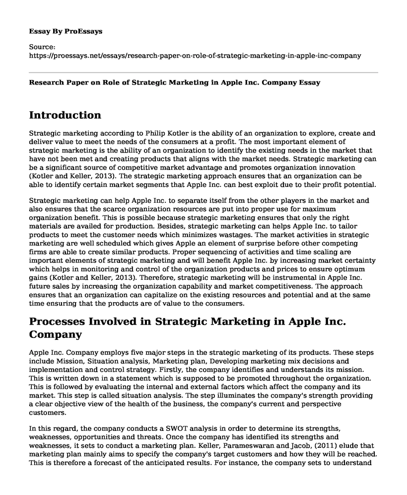 Research Paper on Role of Strategic Marketing in Apple Inc. Company