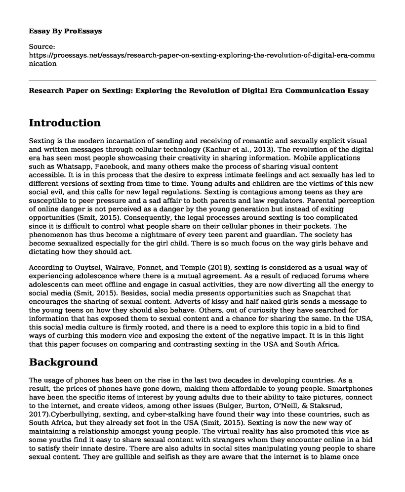 Research Paper on Sexting: Exploring the Revolution of Digital Era Communication
