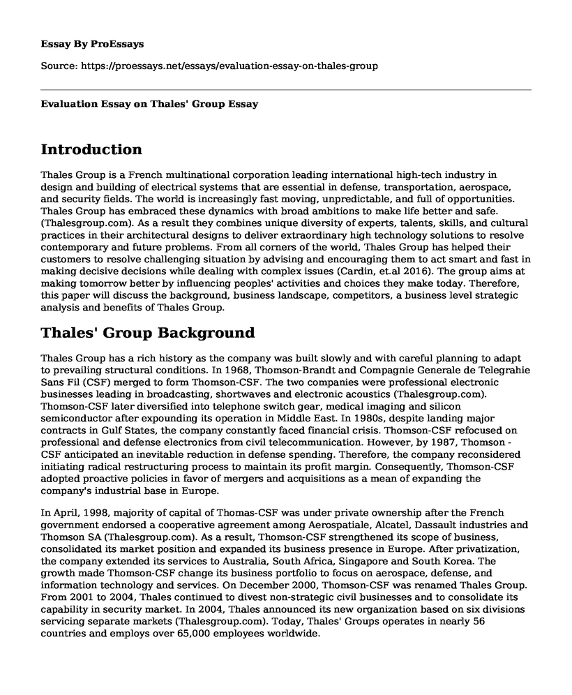 Evaluation Essay on Thales' Group