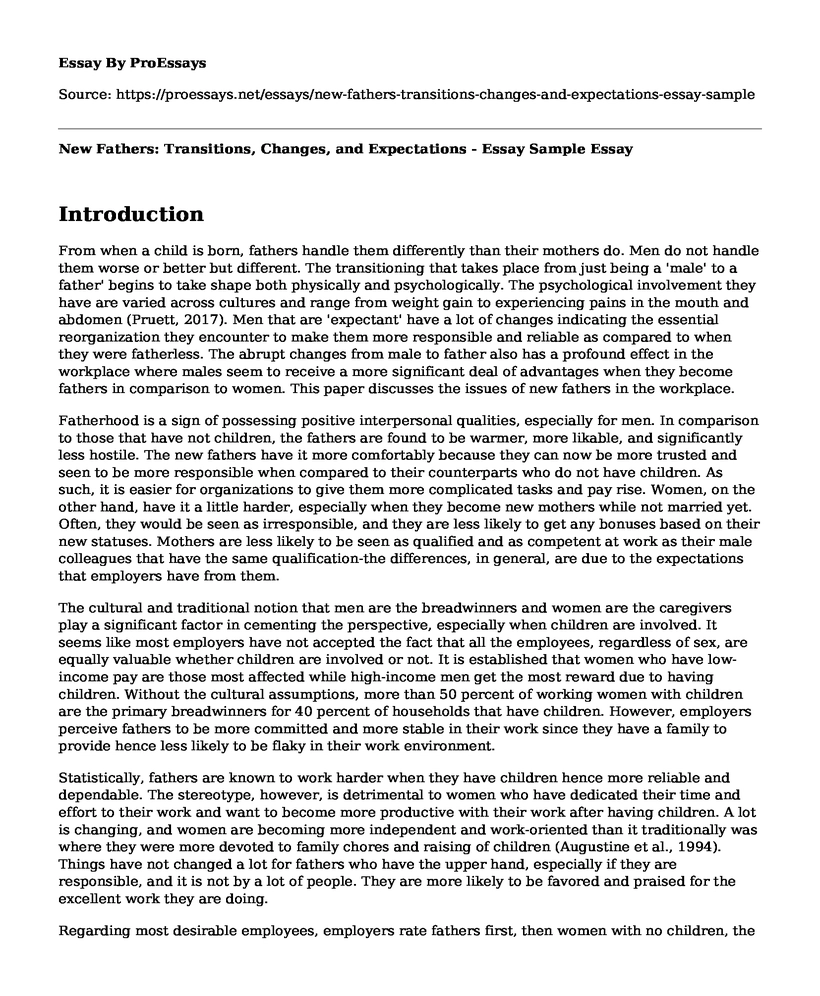 New Fathers: Transitions, Changes, and Expectations - Essay Sample