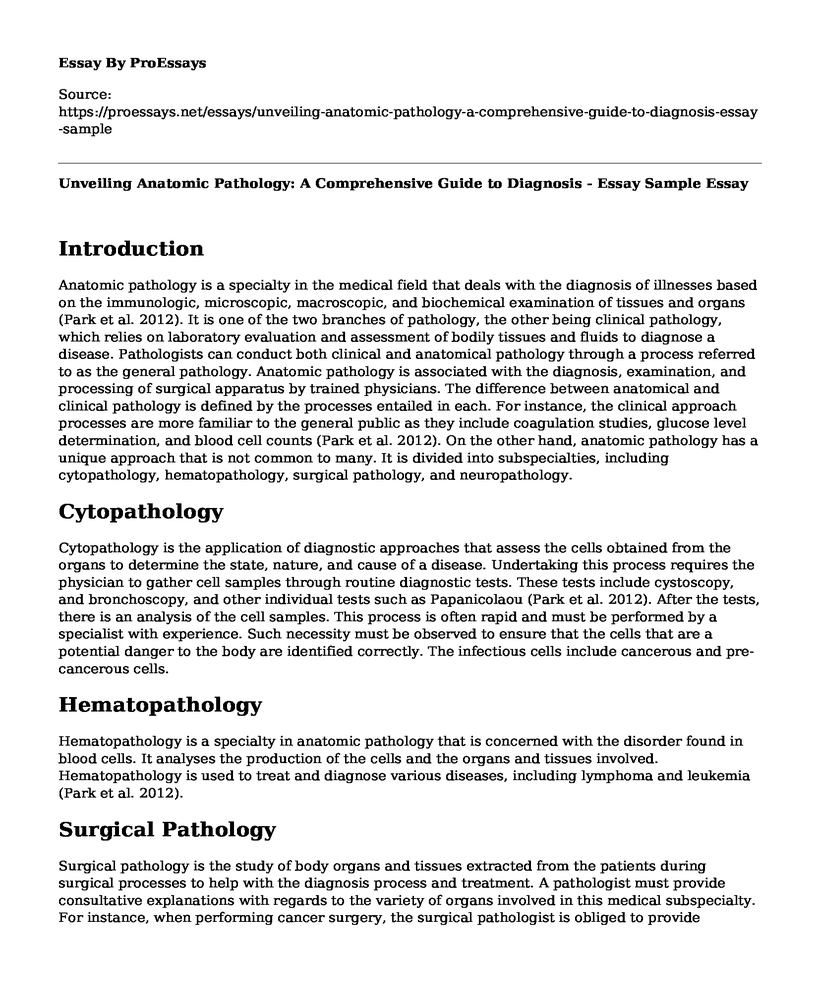 Unveiling Anatomic Pathology: A Comprehensive Guide to Diagnosis - Essay Sample