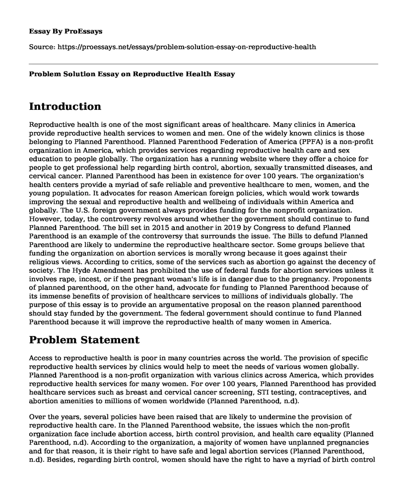 Problem Solution Essay on Reproductive Health
