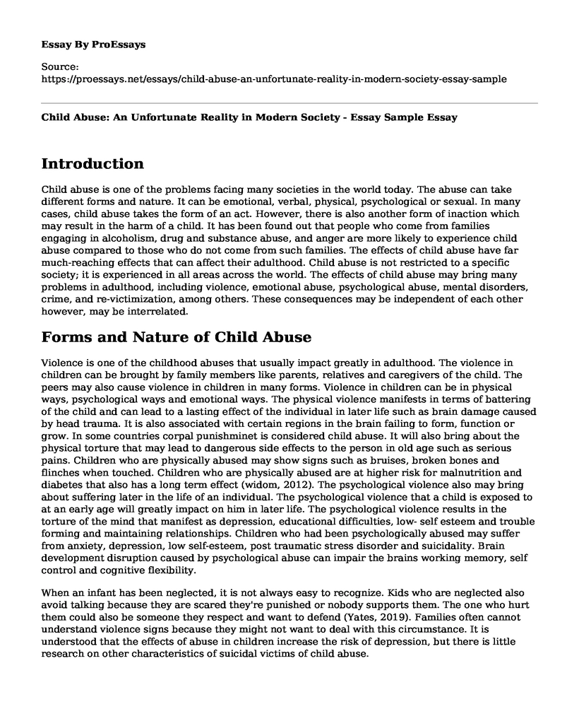 Child Abuse: An Unfortunate Reality in Modern Society - Essay Sample