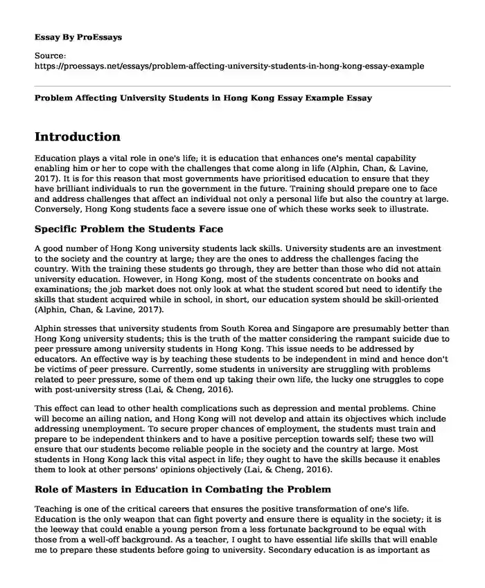 Problem Affecting University Students in Hong Kong Essay Example