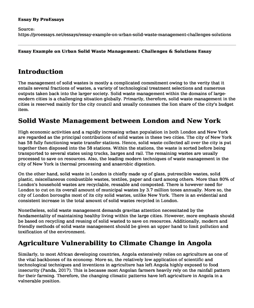 Essay Example on Urban Solid Waste Management: Challenges & Solutions