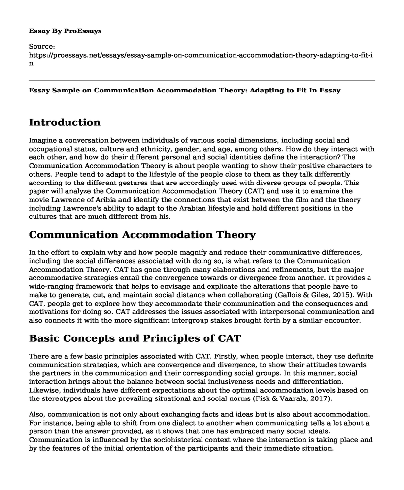 Essay Sample on Communication Accommodation Theory: Adapting to Fit In