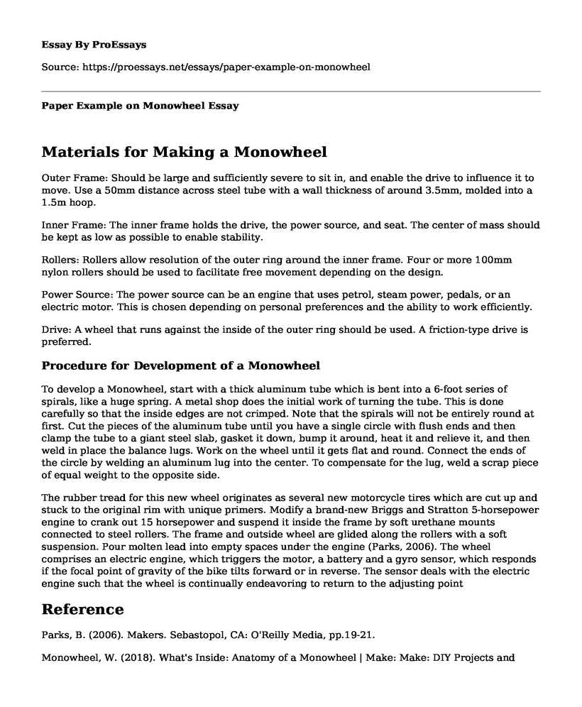 Paper Example on Monowheel