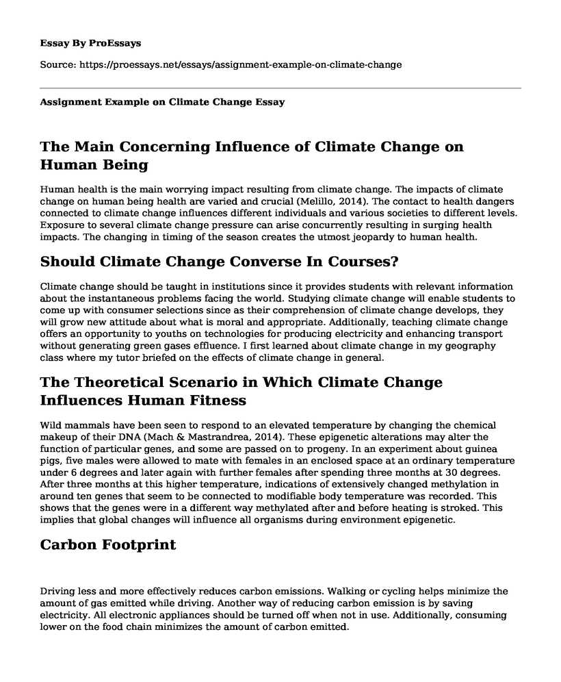 Assignment Example on Climate Change