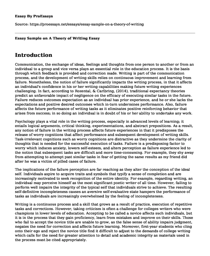 Essay Sample on A Theory of Writing