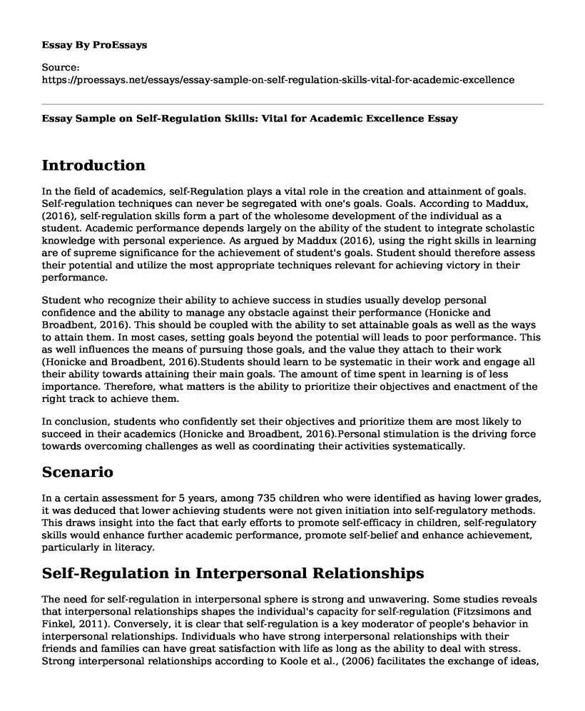 Essay Sample on Self-Regulation Skills: Vital for Academic Excellence