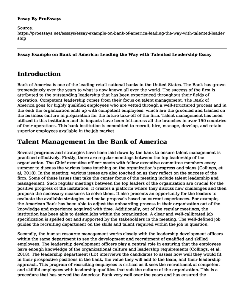 Essay Example on Bank of America: Leading the Way with Talented Leadership