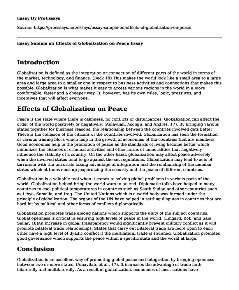 Essay Sample on Effects of Globalization on Peace