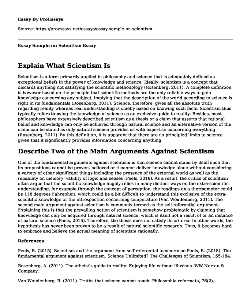 Essay Sample on Scientism