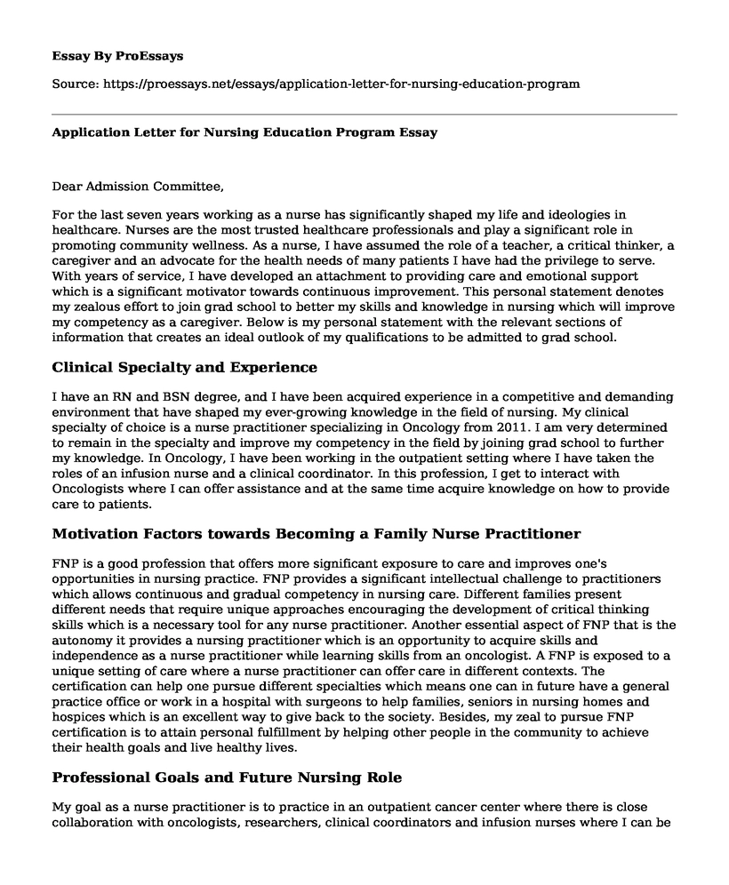 Application Letter for Nursing Education Program
