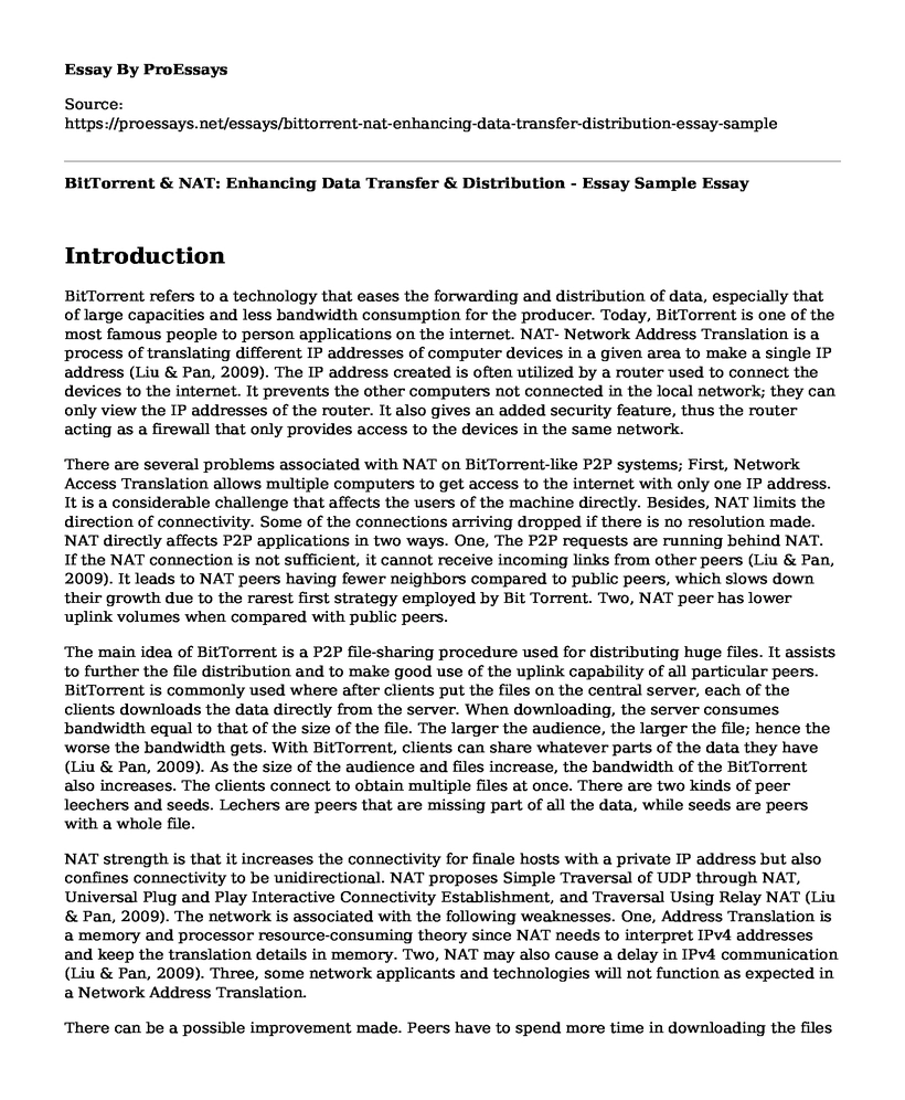 BitTorrent & NAT: Enhancing Data Transfer & Distribution - Essay Sample