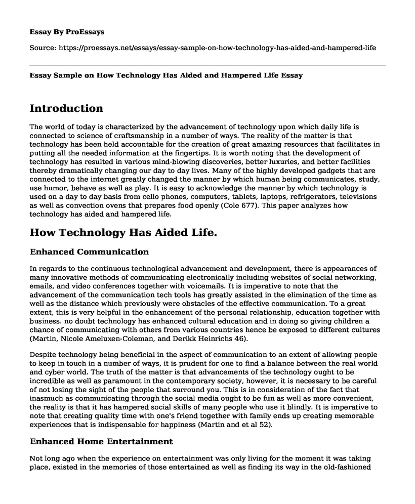 Essay Sample on How Technology Has Aided and Hampered Life