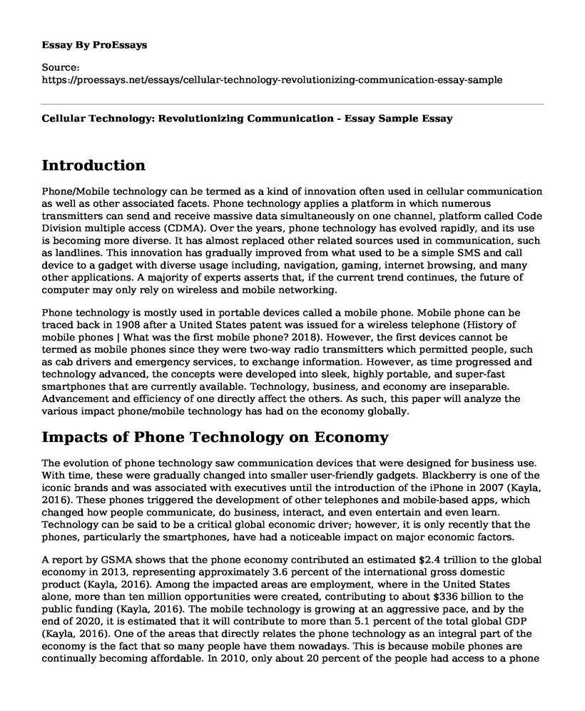 Cellular Technology: Revolutionizing Communication - Essay Sample