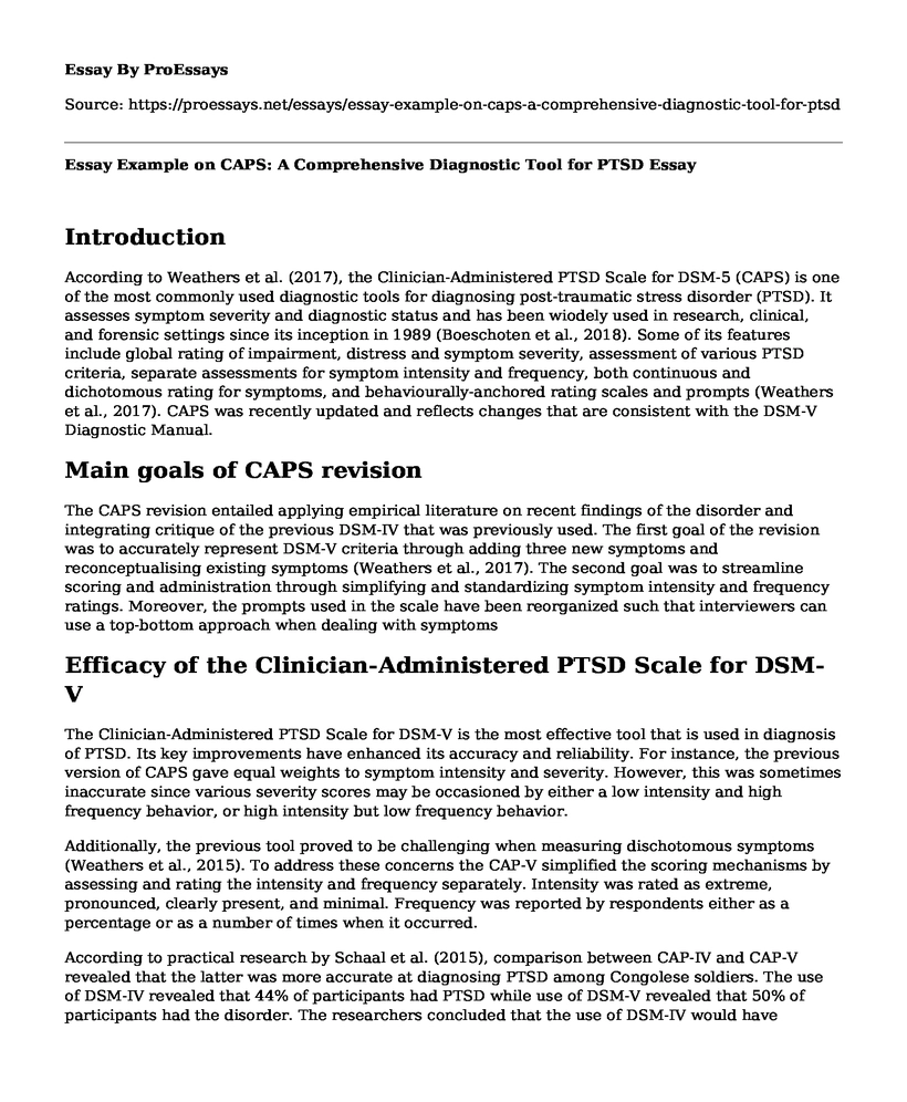 Essay Example on CAPS: A Comprehensive Diagnostic Tool for PTSD