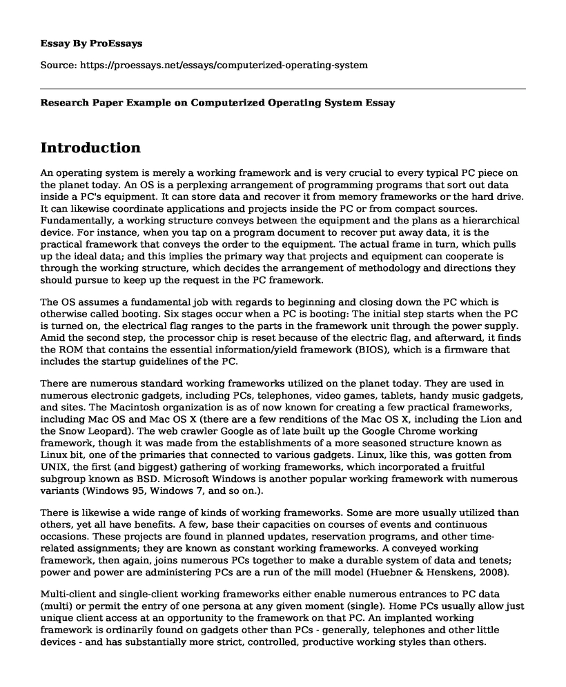 Research Paper Example on Computerized Operating System