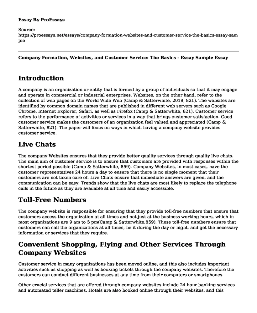 Company Formation, Websites, and Customer Service: The Basics - Essay Sample