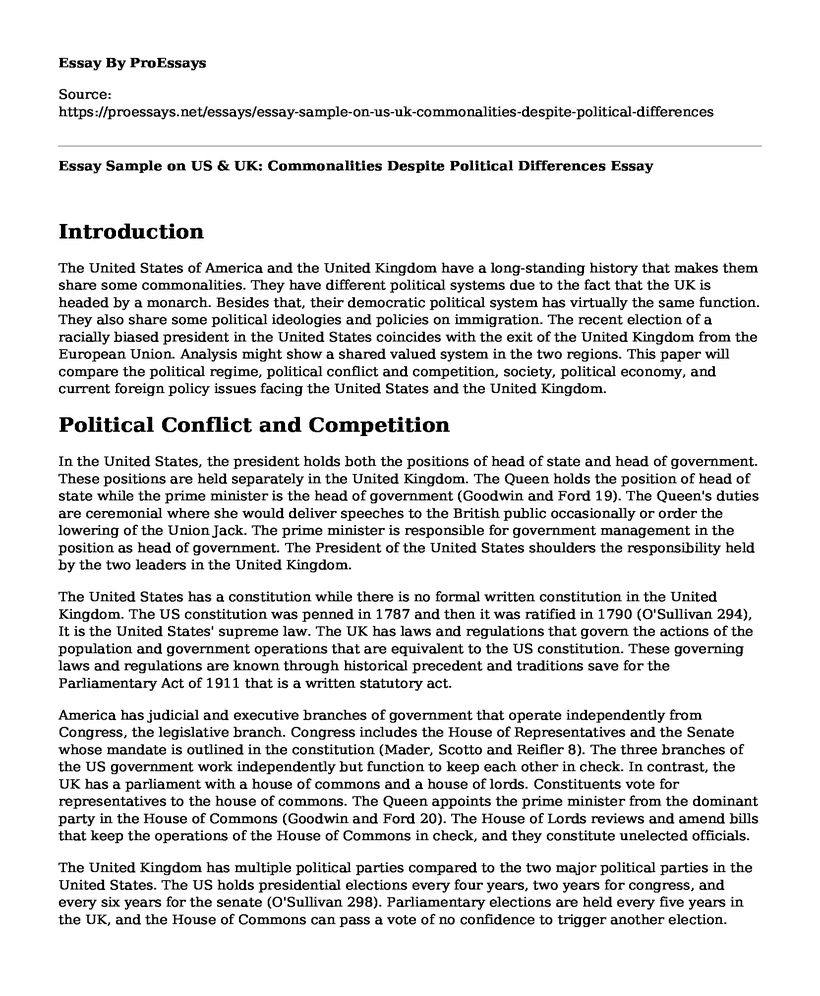 Essay Sample on US & UK: Commonalities Despite Political Differences