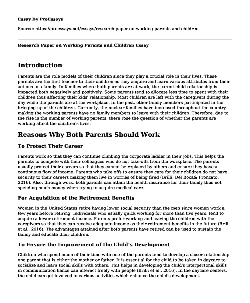 Research Paper on Working Parents and Children